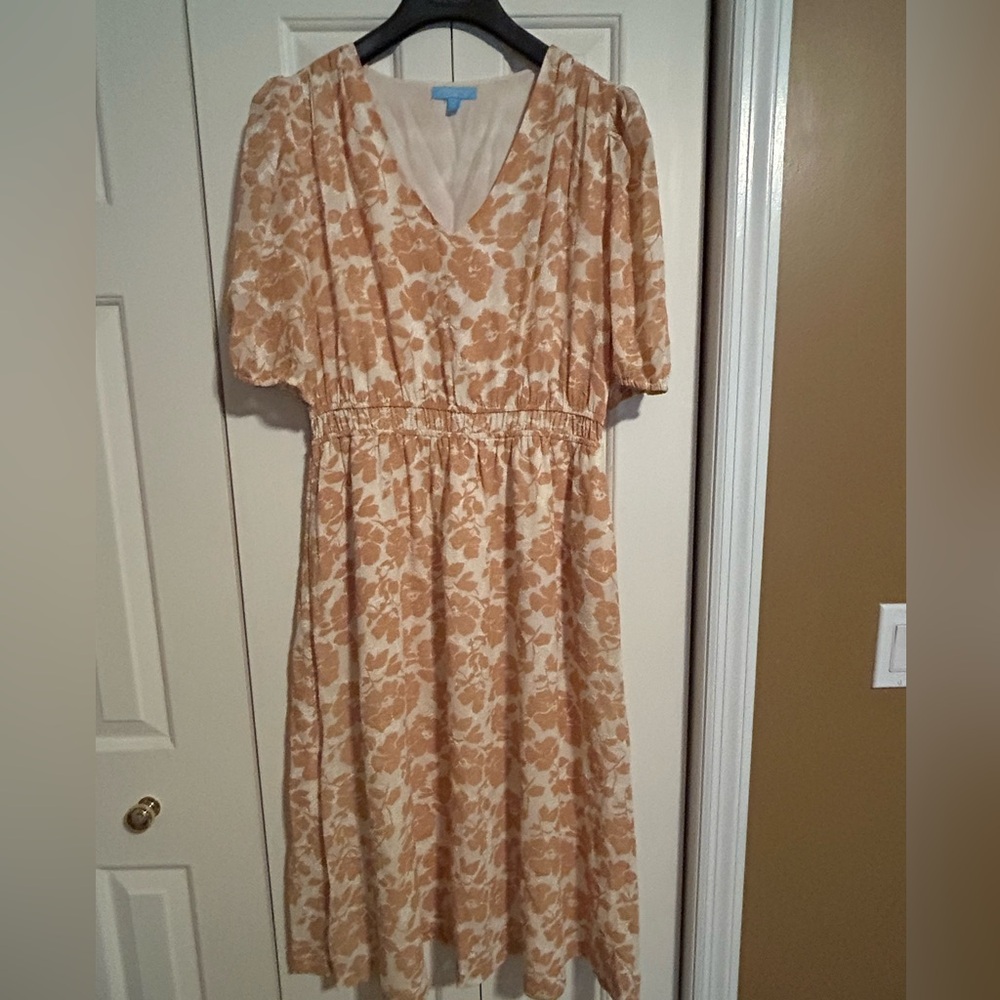 Draper James Tan and Cream Floral Midi Dress